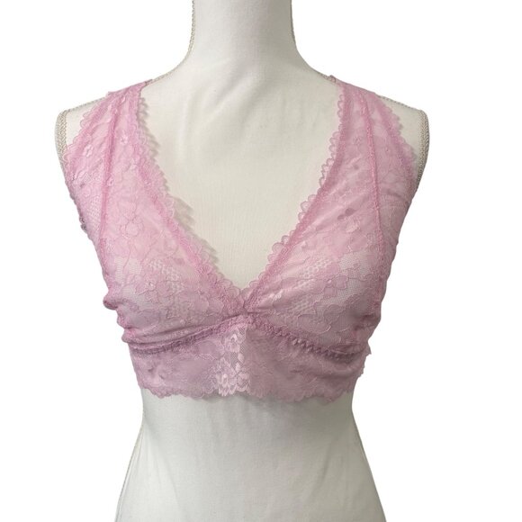 Savage X Fenty Pink Lace Bralette W/ Adjustable Straps & Scalloped Edges Size XL - Picture 1 of 9